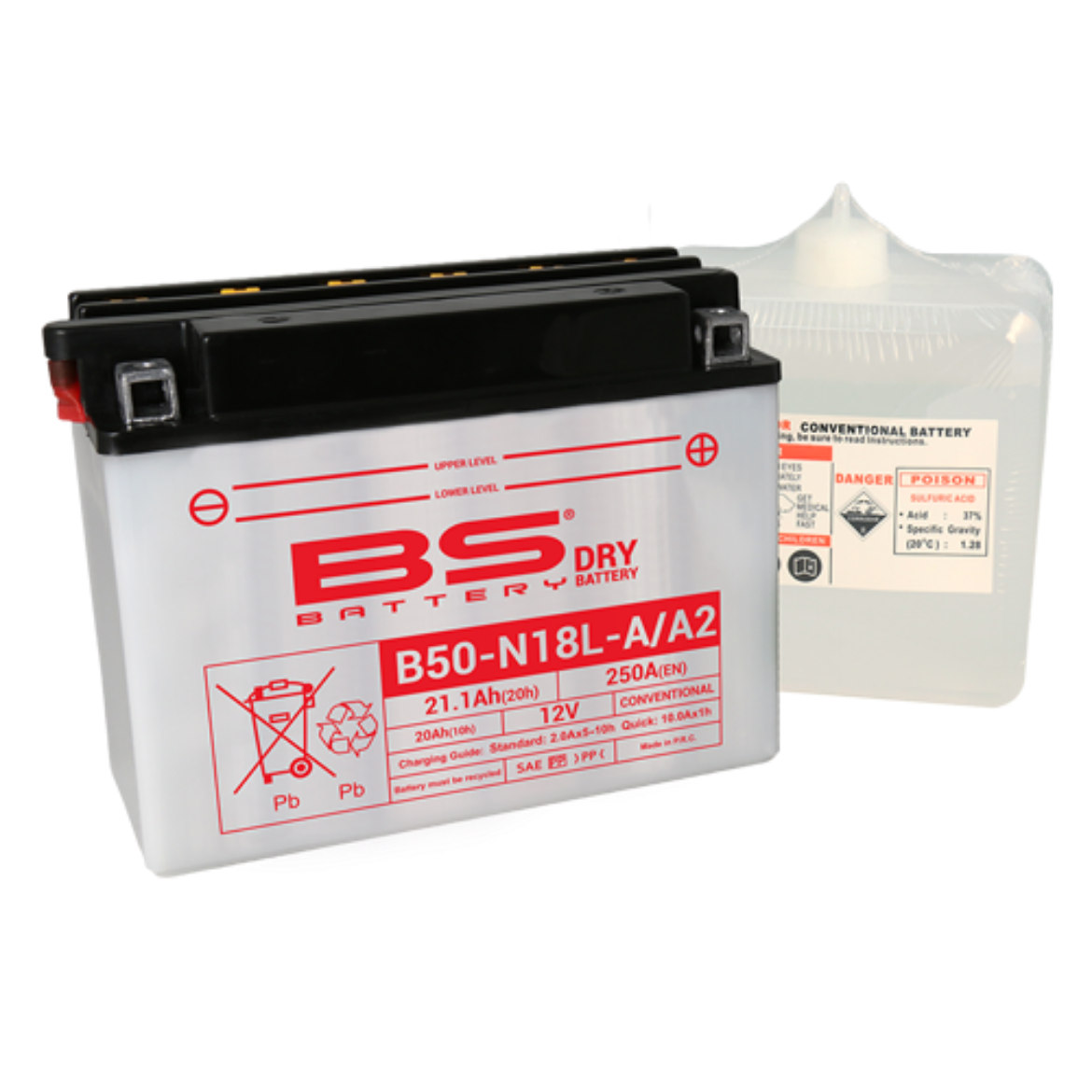 Picture of B50-N18L-A/A2 12V 20AH 250CCA DRY CONVENTIONAL BS MOTORCYCLE BATTERY - RHP